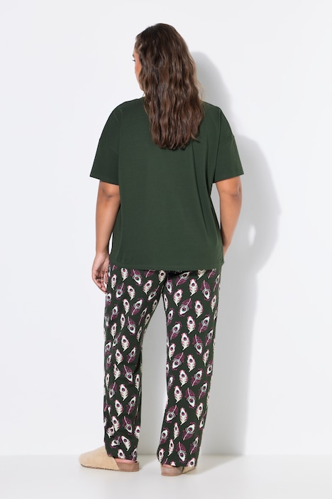 Schlafanzug, Zweiteiler, uni Shirt, lange Hose mit Print