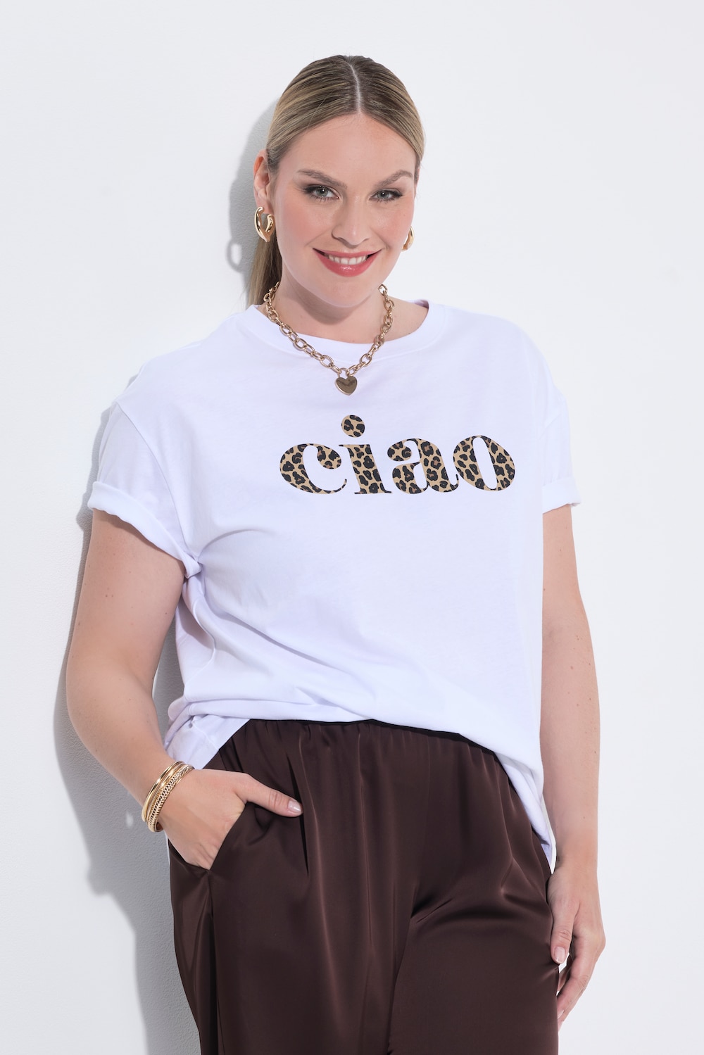 T-Shirt, Boxy Fit, Leo-Schriftzug