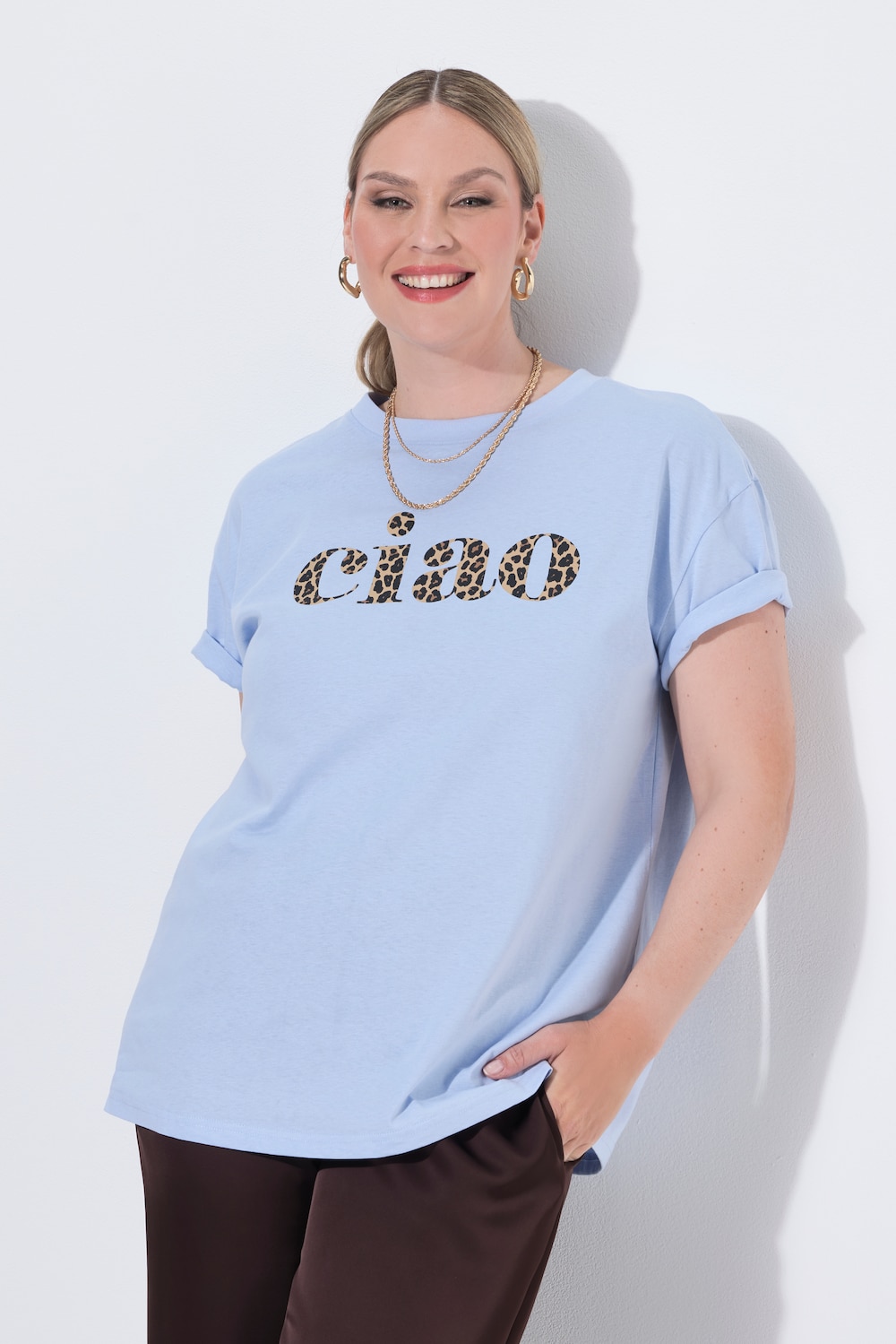 T-shirt, boxy fit, luipaardletters