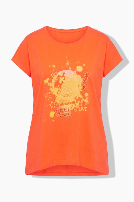 T-shirt, A-line, smiley print, longer hem at the back