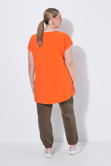 T-shirt, A-line, smiley print, longer hem at the back