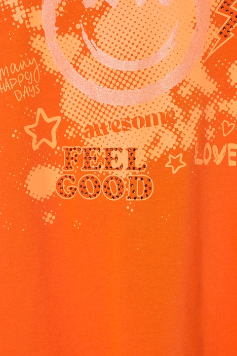 T-shirt, A-line, smiley print, longer hem at the back