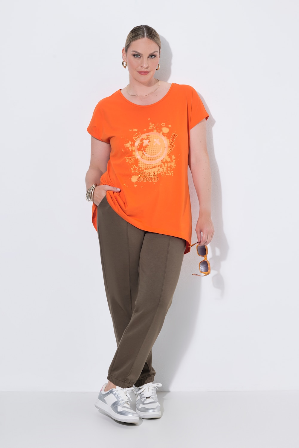 T-Shirt, A-Linie, Smiley-Druck, Saum hinten länger