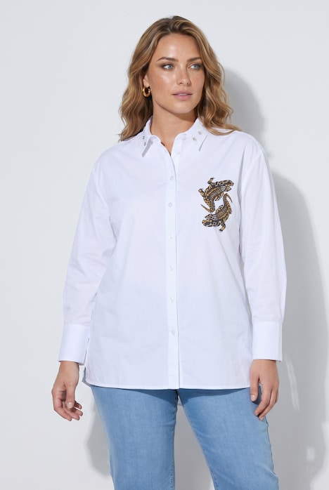 Hemdbluse, oversized, Zier-Ösen am Hemdkragen