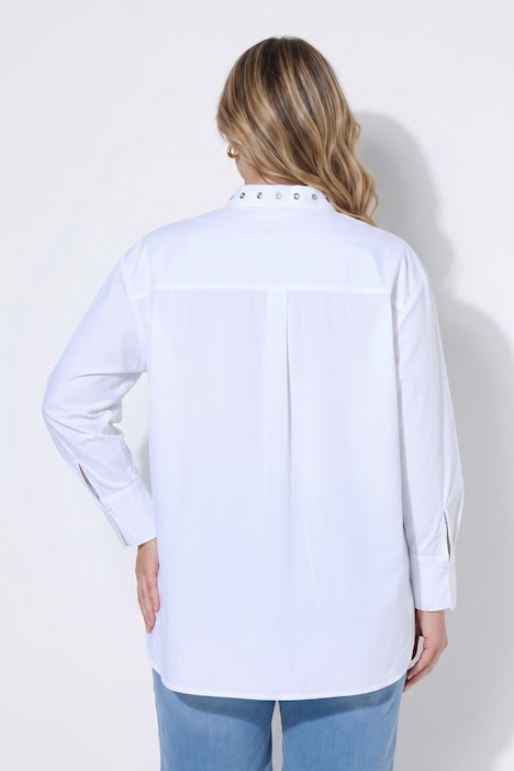 Hemdbluse, oversized, Zier-Ösen am Hemdkragen