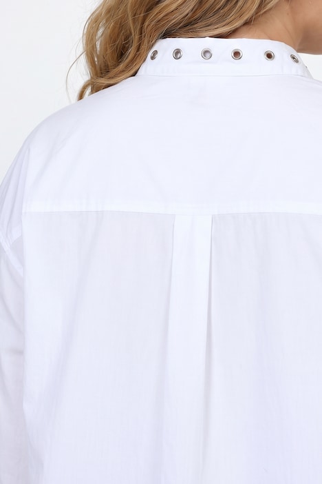 Hemdbluse, oversized, Zier-Ösen am Hemdkragen