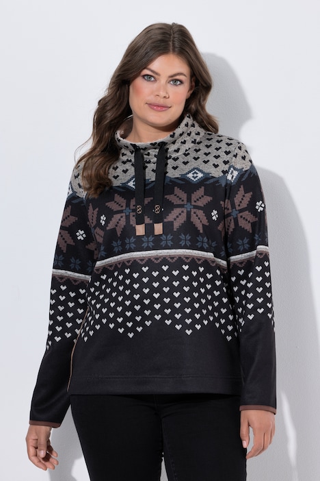 Pull en maille polaire. Motif norvégien. Manches longues, col montant