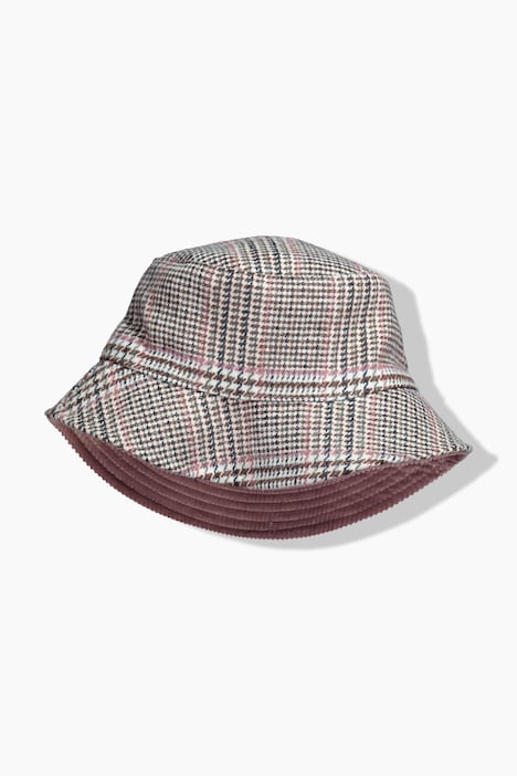 Wende-Bucket-Hat, Cord / Hahnentrittmuster