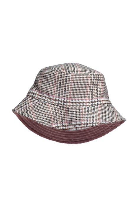 Reversible bucket hat, corduroy/houndstooth pattern