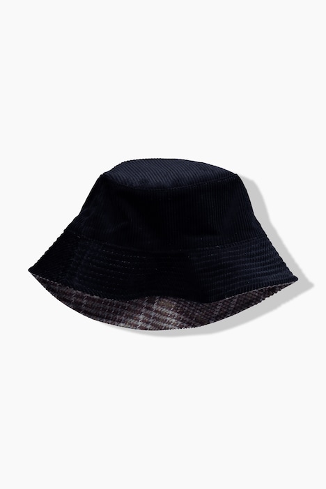 Wende-Bucket-Hat, Cord / Hahnentrittmuster