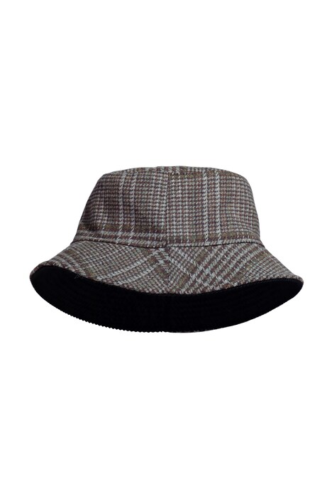Reversible bucket hat, corduroy/houndstooth pattern