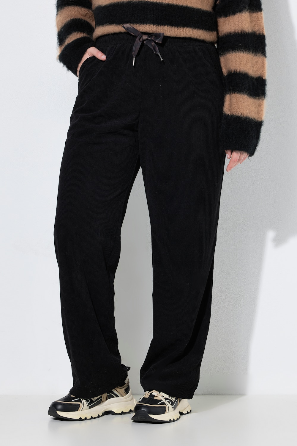 Jerseycord-broek Rose, wijd, rechte pijpen, elastische tailleband