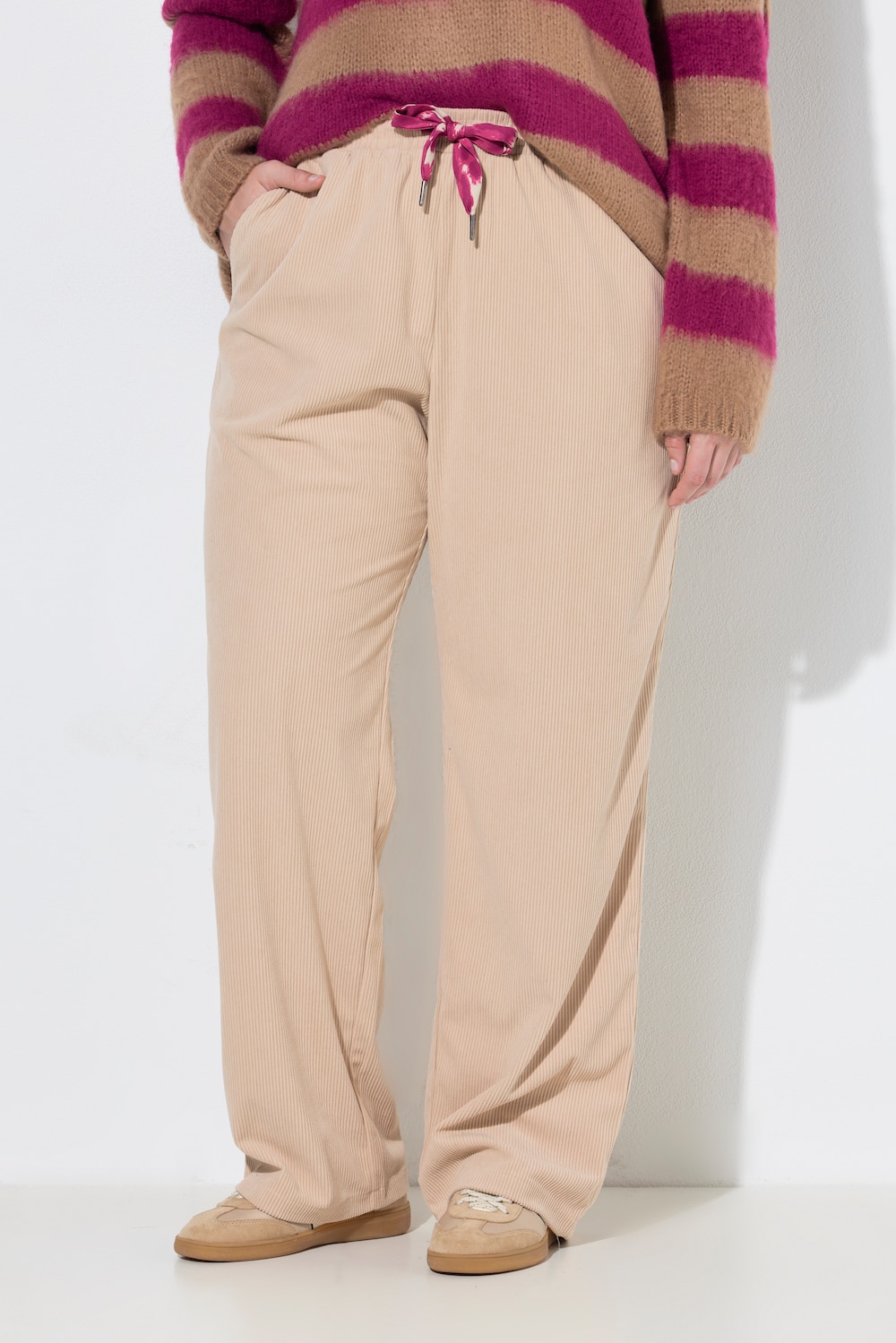 Jerseycord-Hose Rose, weites, gerades Bein, Elastikbund