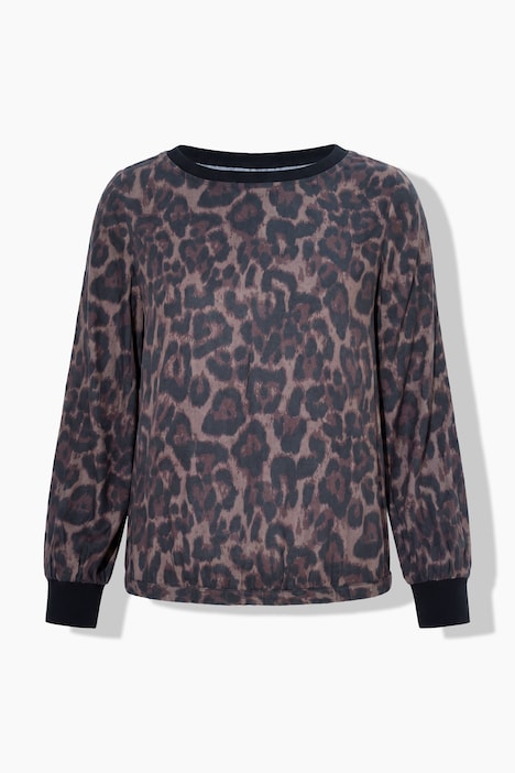 Bluse, Leomuster, Rundhals, Lagarm