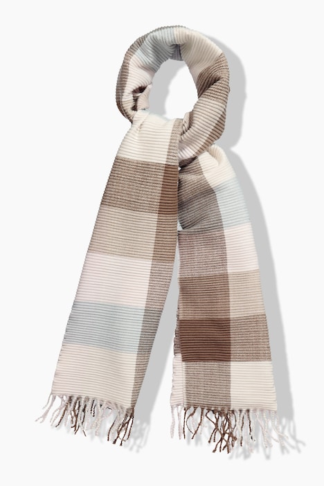 Pleated scarf, checked pattern, fringing, extra wide