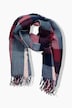 Pleated scarf, checked pattern, fringing, extra wide