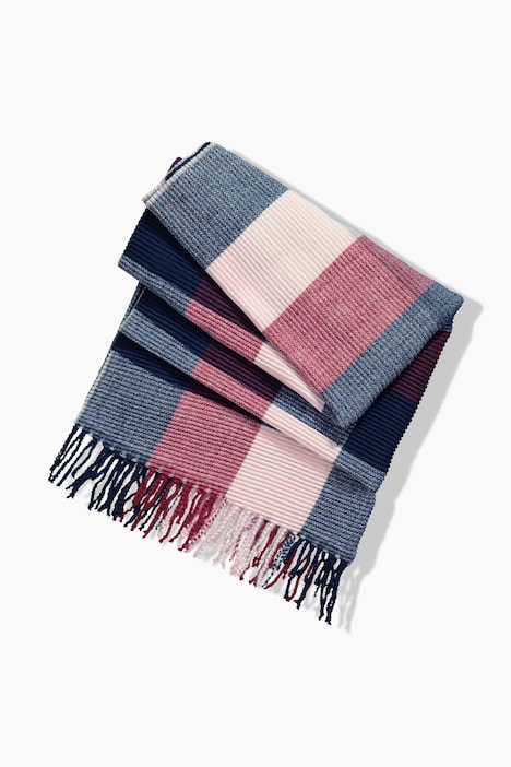 Pleated scarf, checked pattern, fringing, extra wide