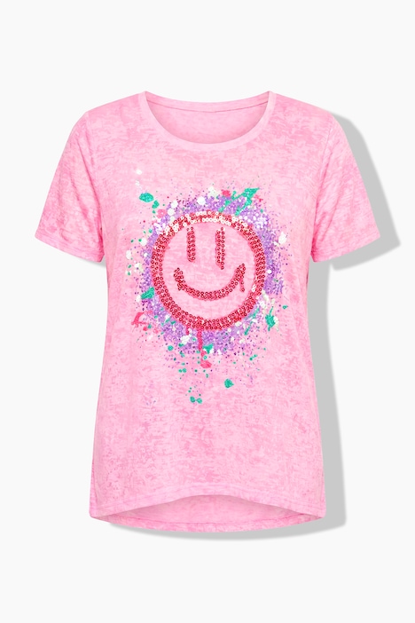 T-Shirt, A-Linie, Ausbrennerjersey, bunter Smiley