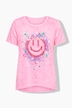 T-Shirt, A-Linie, Ausbrennerjersey, bunter Smiley