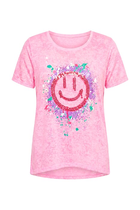 T-Shirt, A-Linie, Ausbrennerjersey, bunter Smiley