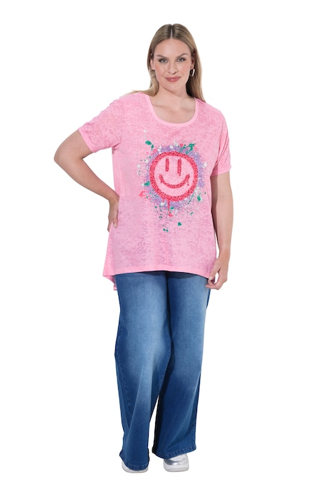 T-Shirt, A-Linie, Ausbrennerjersey, bunter Smiley