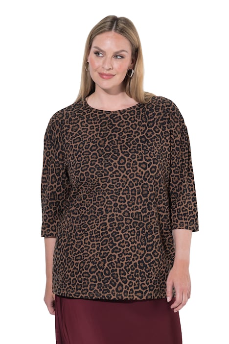 Tričko, boxy střih, leopardí vzor, 3/4 rukáv