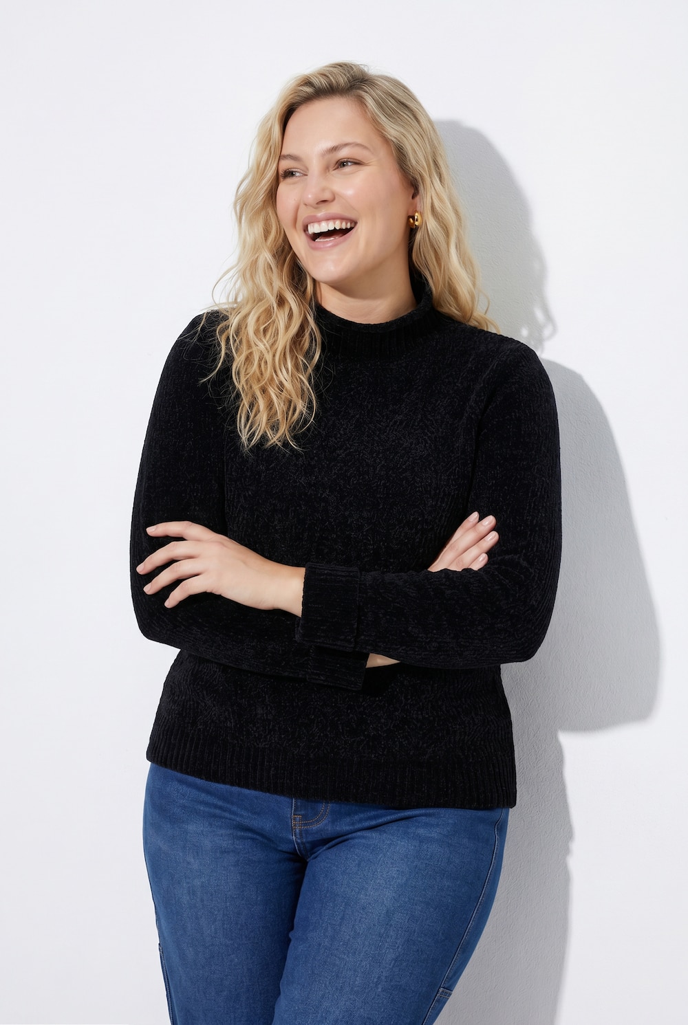 Pullover, Chenille, Rollkragen, Langarm
