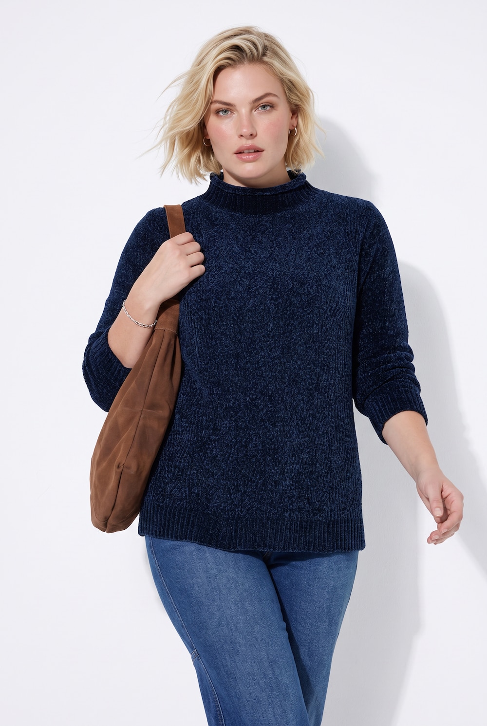 Pullover, Chenille, Rollkragen, Langarm