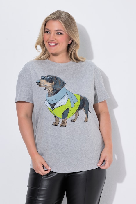 T-Shirt, Boxy Fit, Dackel Fashion-Motiv, Halbarm