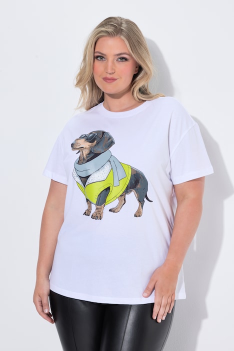 T-shirt, coupe Boxy, motif mode teckel, manches mi-hauteur