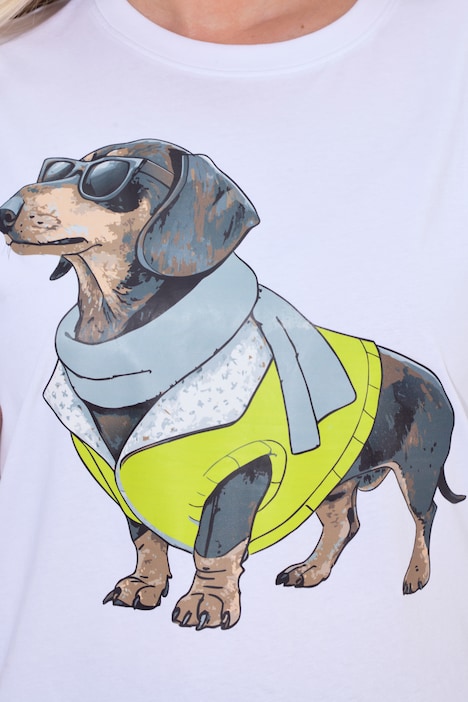 T-shirt, coupe Boxy, motif mode teckel, manches mi-hauteur