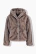 Fellimitat-Jacke, oversized, Stehkragen, Druckknöpfe, Satinfutter