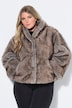 Fellimitat-Jacke, oversized, Stehkragen, Druckknöpfe, Satinfutter