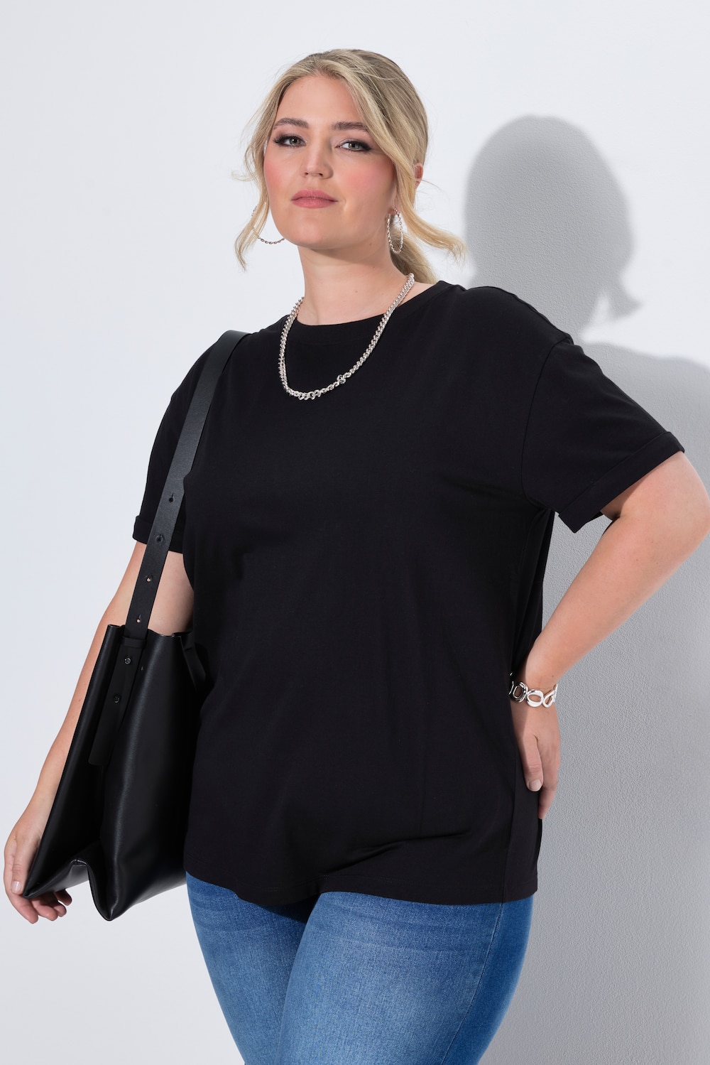 T-shirt, boxy fit, korte mouwen met omgeslagen boord