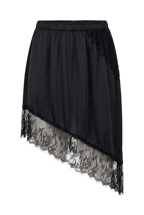 Satin-Rock, A-Linie, Spitzenkante am asymmetrischen Saum