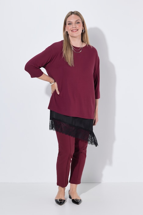 Satin-Rock, A-Linie, Spitzenkante am asymmetrischen Saum