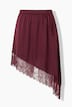 Satin-Rock, A-Linie, Spitzenkante am asymmetrischen Saum