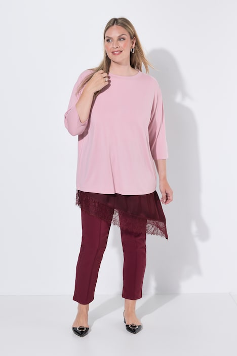Satin-Rock, A-Linie, Spitzenkante am asymmetrischen Saum