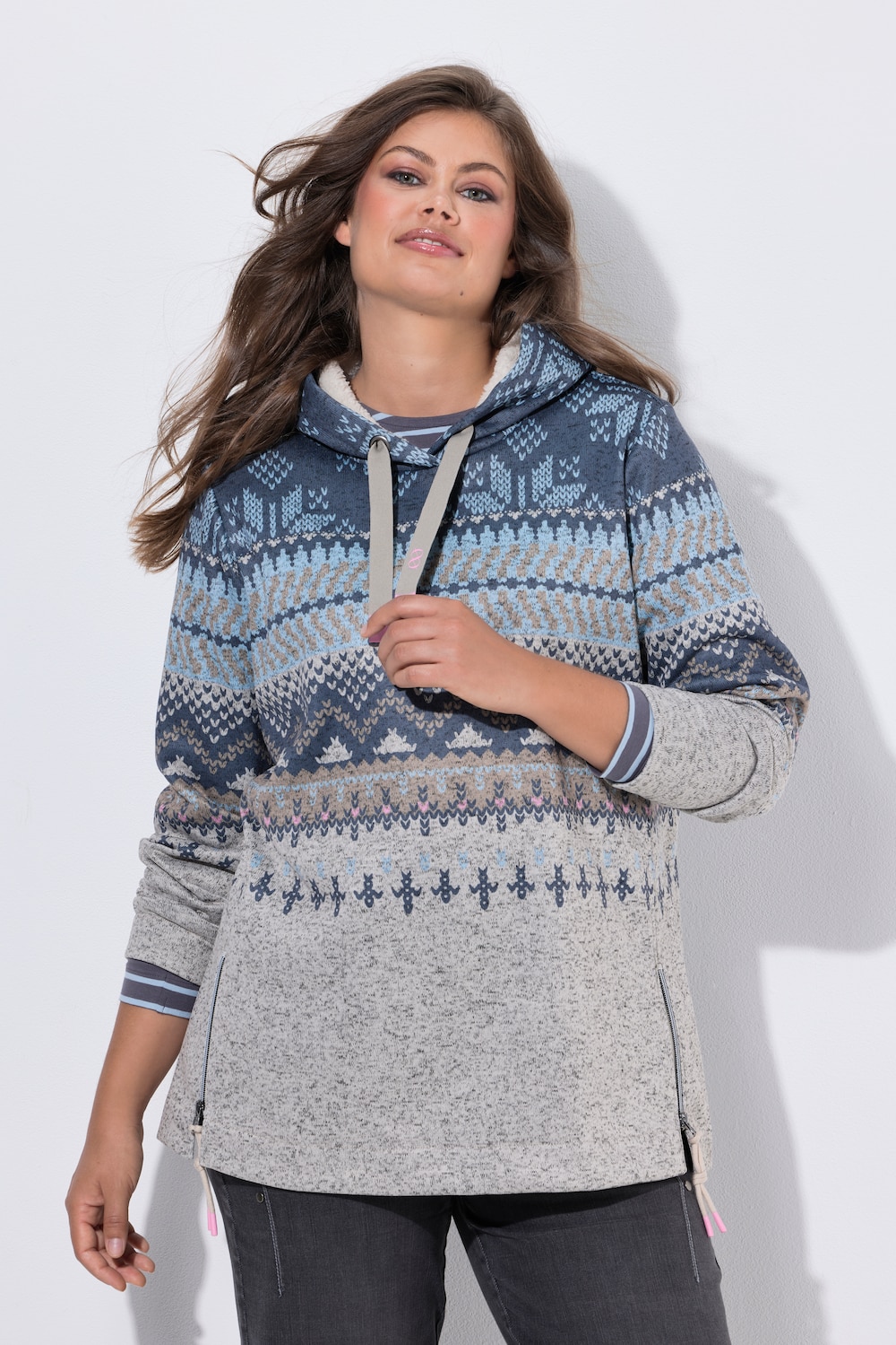 Norweger-Strick-Fleece-Pullover,Kapuze