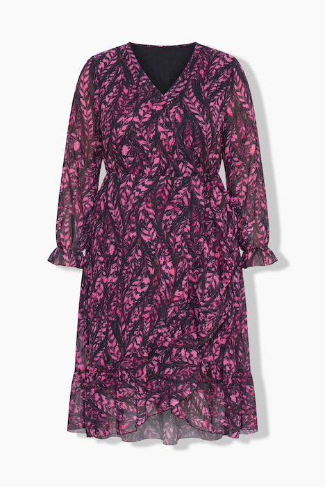 Midi-Chiffonkleid, Wickeloptik, A-Linie, Alloverprint