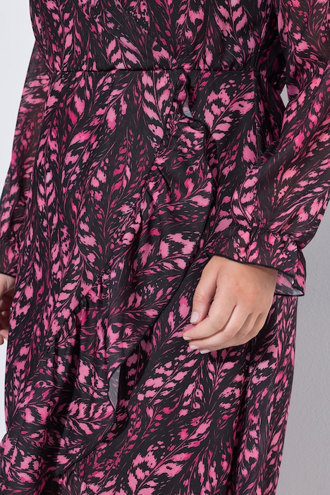 Midi-Chiffonkleid, Wickeloptik, A-Linie, Alloverprint