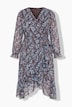 Robe midi en mousseline, effet cache-cœur, coupe en A, imprimé all-over
