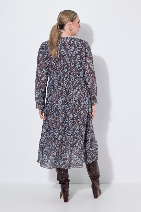 Robe midi en mousseline, effet cache-cœur, coupe en A, imprimé all-over