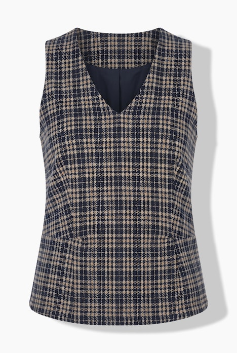 Toppi, Slim Fit, ruudullinen, V-pääntie, koristesauma vyötäröllä