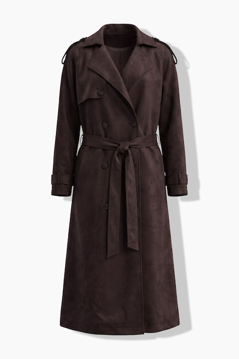 Mantel, Trenchcoat-Style, Veloursleder-Optik, Bindegürtel