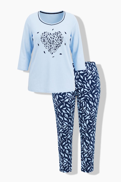 Pyjama, Herzen, Carré-Ausschnitt, 3/4-Ärmel