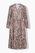 Robe midi en léopard, coupe trapèze, taille élastiquée, manches longues et amples