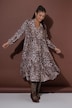 Robe midi en léopard, coupe trapèze, taille élastiquée, manches longues et amples