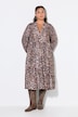 Robe midi en léopard, coupe trapèze, taille élastiquée, manches longues et amples