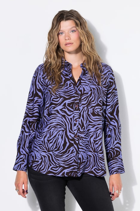 Hemdbluse, Straight Shape, Zebra, Langarm